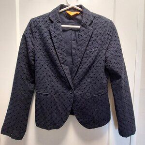 JOE FRESH Women's Navy Eyelet Lined L/S Blazer One button Closure - Size Small